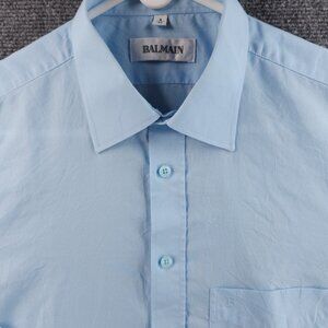 Balmain Lightweight Polyester Cotton 4 Blue Pocket Long Sleeve Shirt Solid Mens